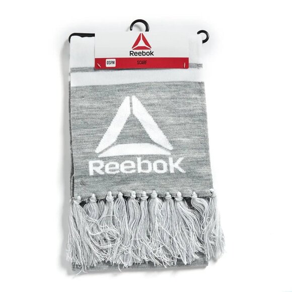 Reebok Light Grey Rally Scarf With Logo fringe Bottom NWT - Picture 2 of 6